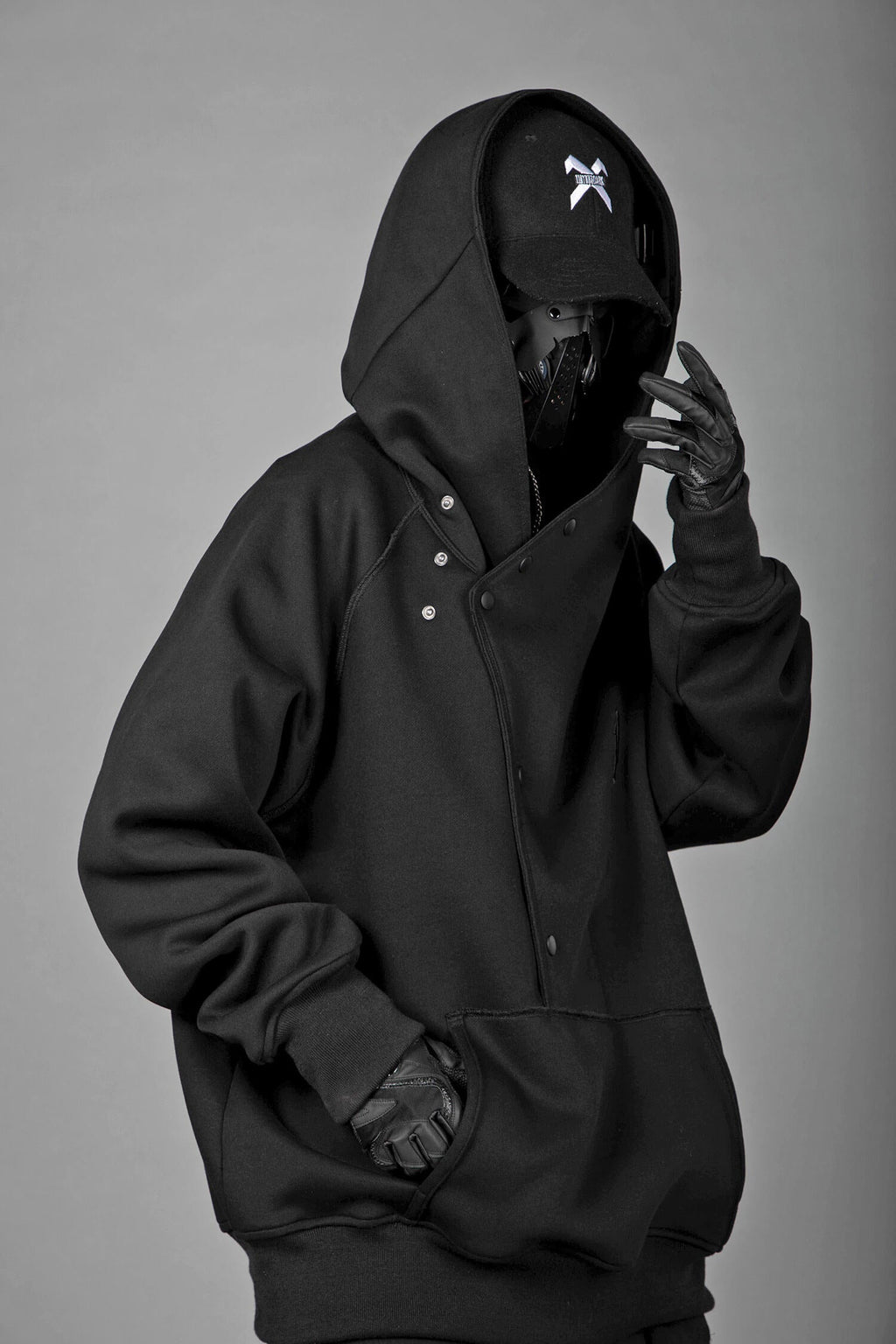 HiH38 Black Layered Hoodie