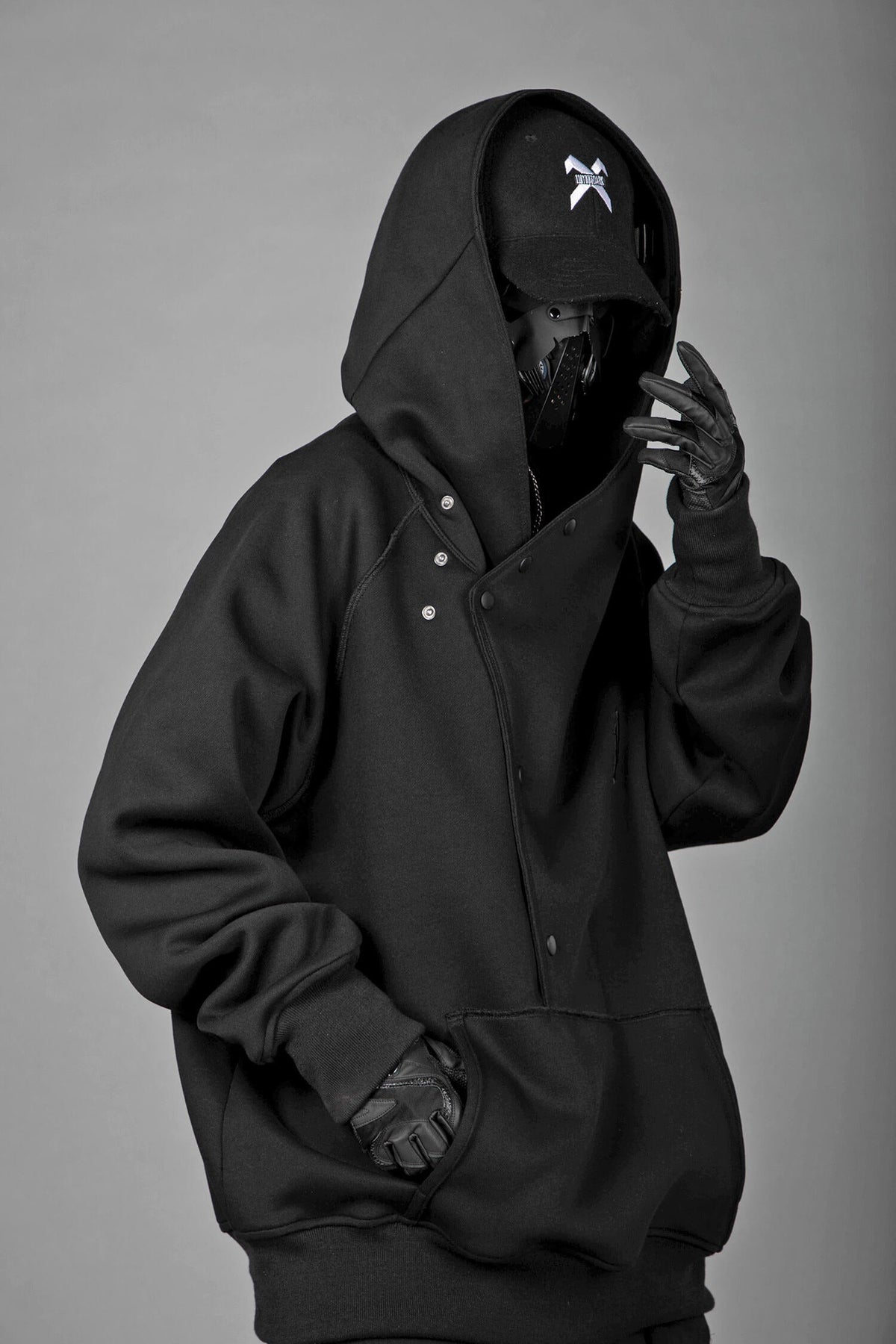 HiH38 Black Layered Hoodie