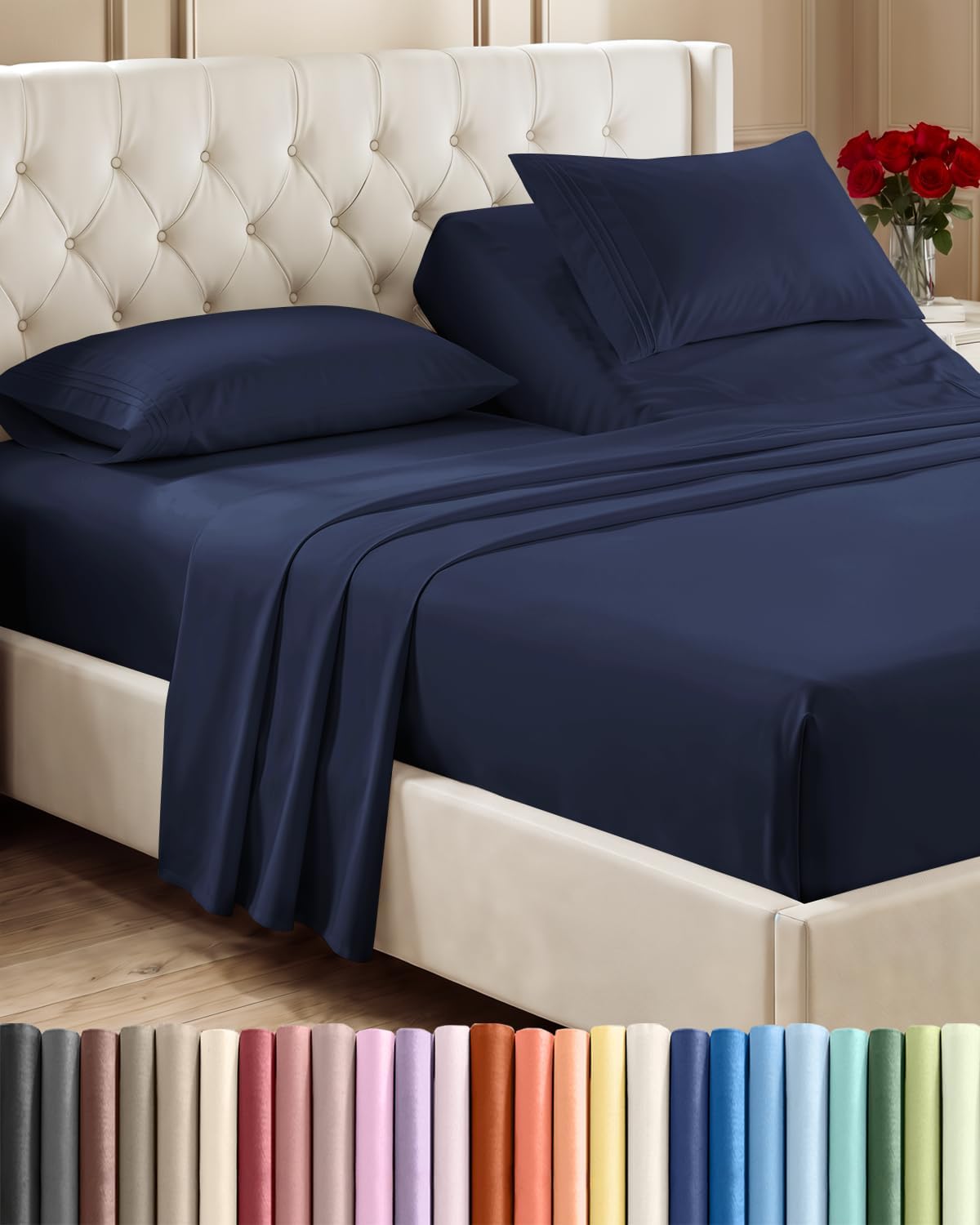 Queen Size 4 Piece Sheet Set - Comfy Breathable & Cooling Sheets - White