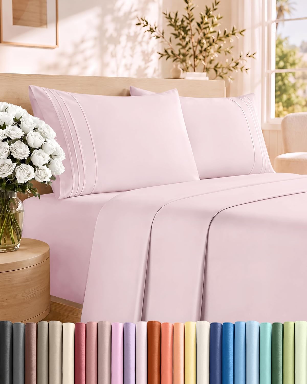 Queen Size 4 Piece Sheet Set - Comfy Breathable & Cooling Sheets - White