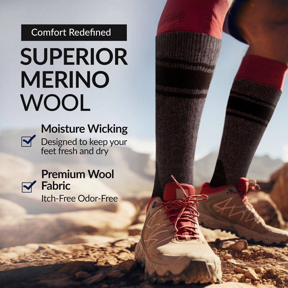 Mens Merino Wool Crew Socks Thermal and Warm Socks for Winter Work Hiking Running 3 Pairs