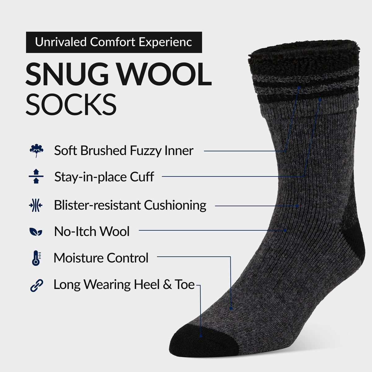 Mens Merino Wool Crew Socks Thermal and Warm Socks for Winter Work Hiking Running 3 Pairs