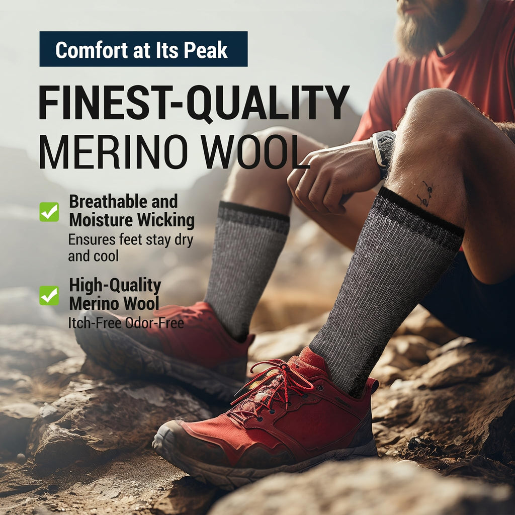 Mens Merino Wool Crew Socks Thermal and Warm Socks for Winter Work Hiking Running 3 Pairs