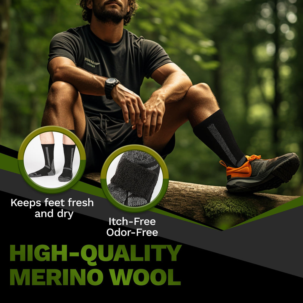 Mens Merino Wool Crew Socks Thermal and Warm Socks for Winter Work Hiking Running 3 Pairs