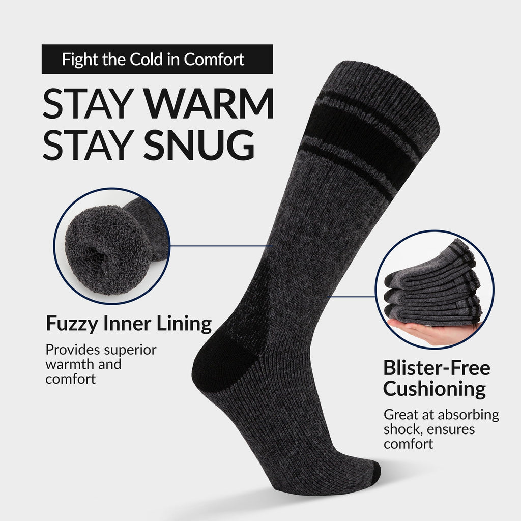 Mens Merino Wool Crew Socks Thermal and Warm Socks for Winter Work Hiking Running 3 Pairs
