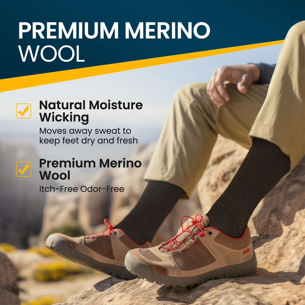 Mens Merino Wool Crew Socks Thermal and Warm Socks for Winter Work Hiking Running 3 Pairs