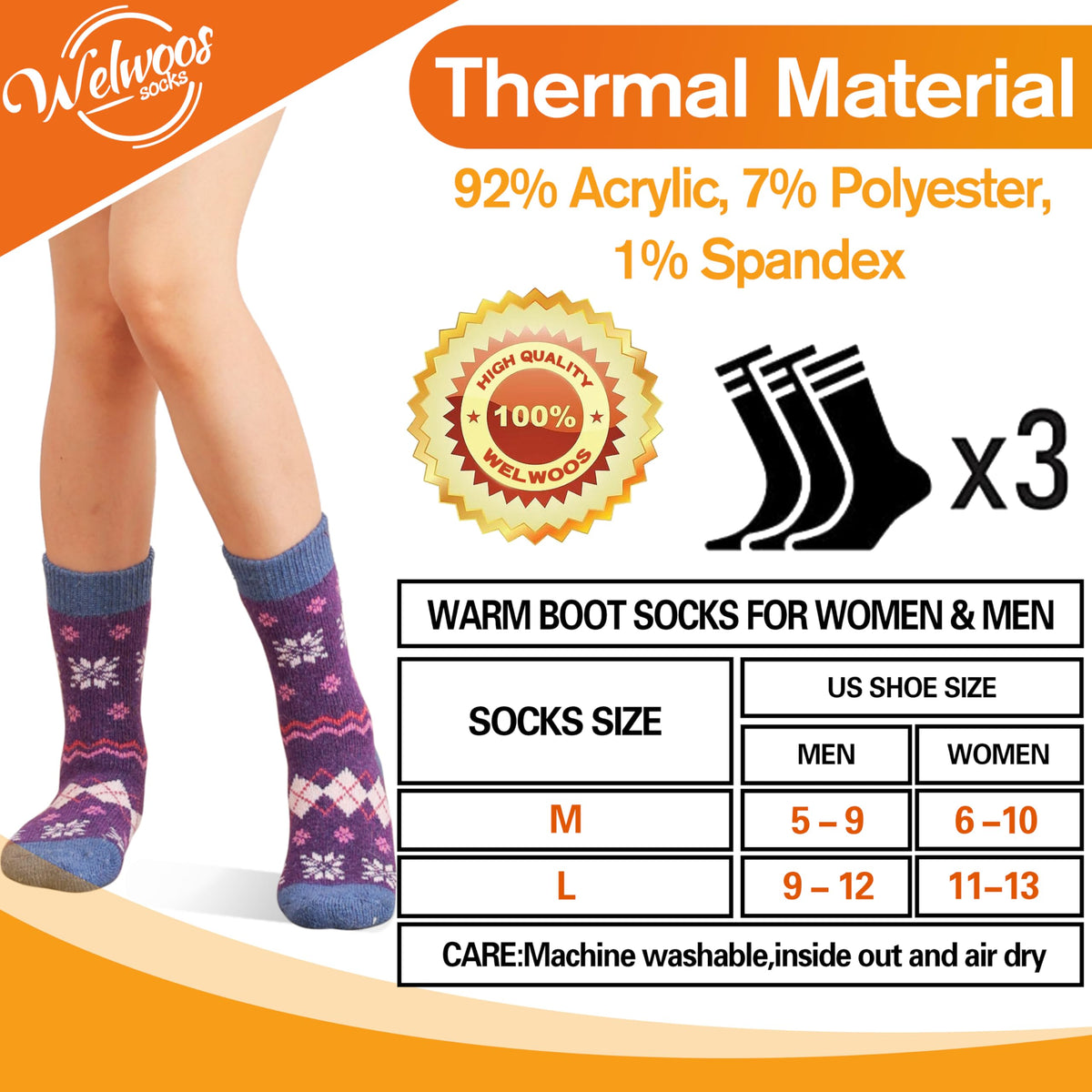 3 Pairs Warm Thermal Socks for Women & Men Winter Ski Thick Boot Insulated Socks for Cold Weather