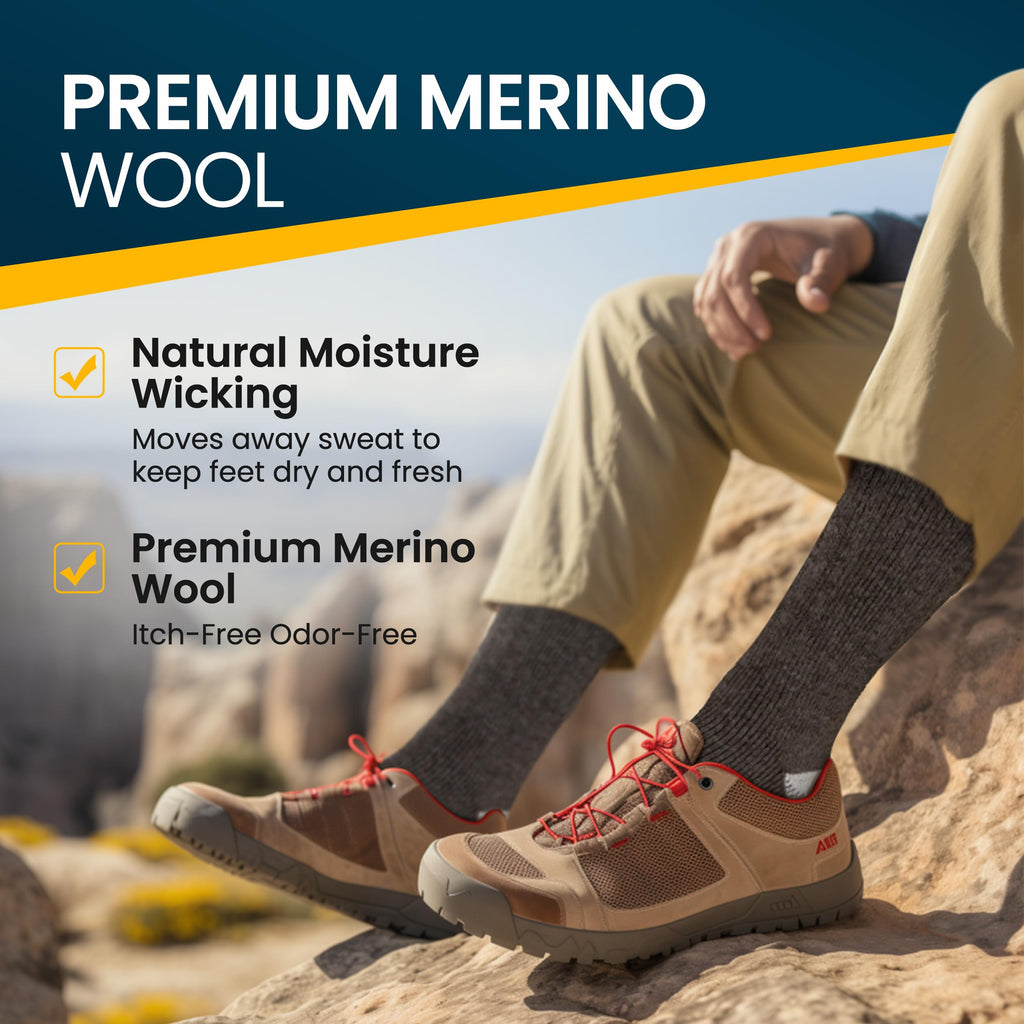 Mens Merino Wool Crew Socks Thermal and Warm Socks for Winter Work Hiking Running 3 Pairs