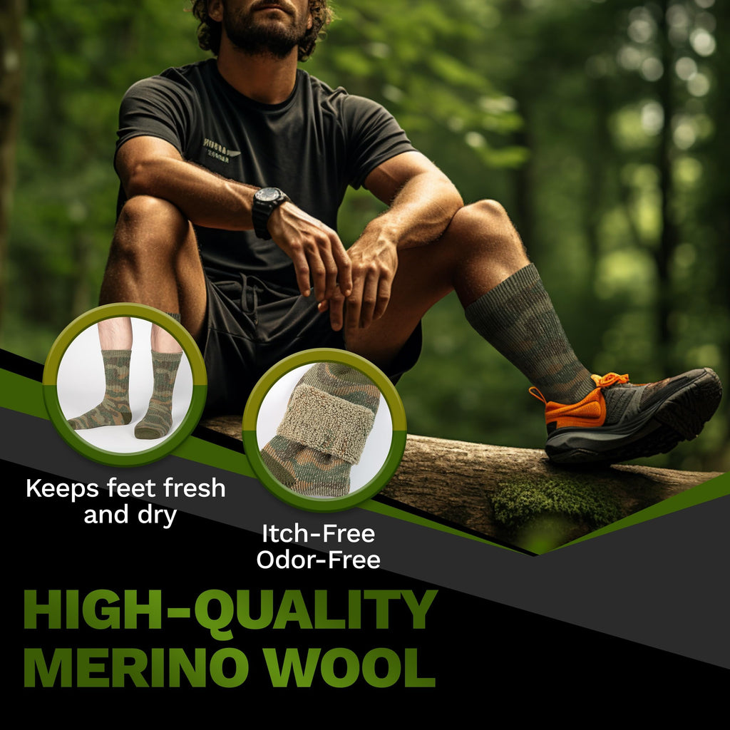 Mens Merino Wool Crew Socks Thermal and Warm Socks for Winter Work Hiking Running 3 Pairs