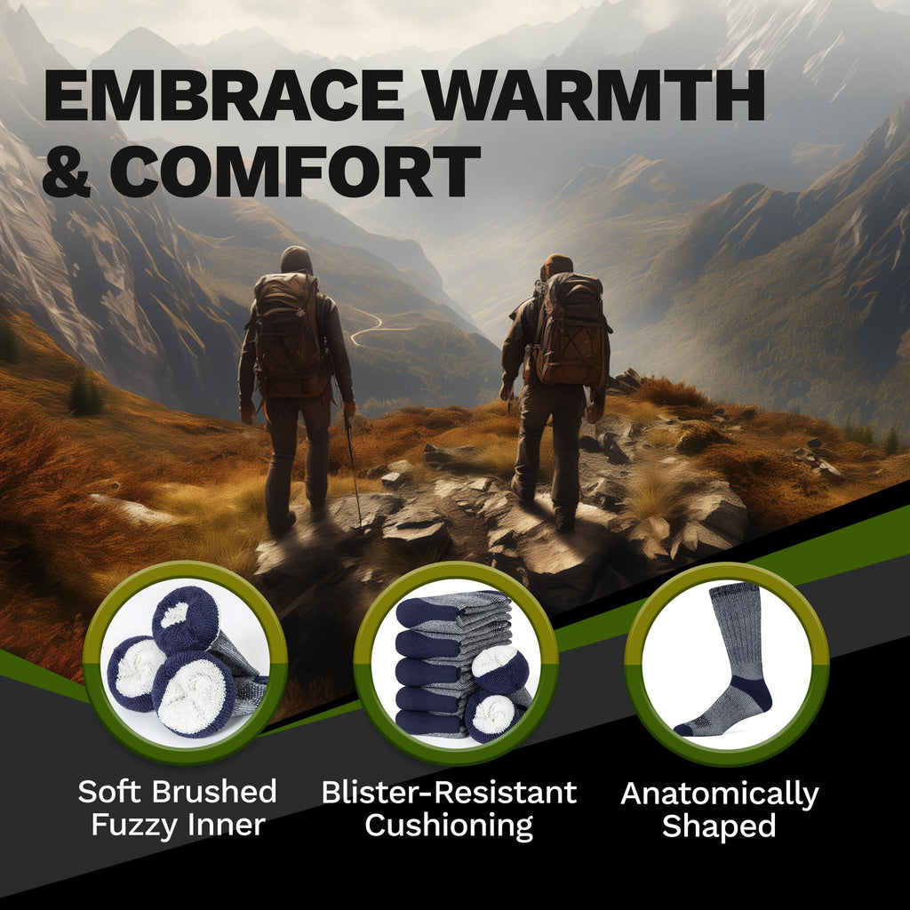 Mens Merino Wool Crew Socks Thermal and Warm Socks for Winter Work Hiking Running 3 Pairs