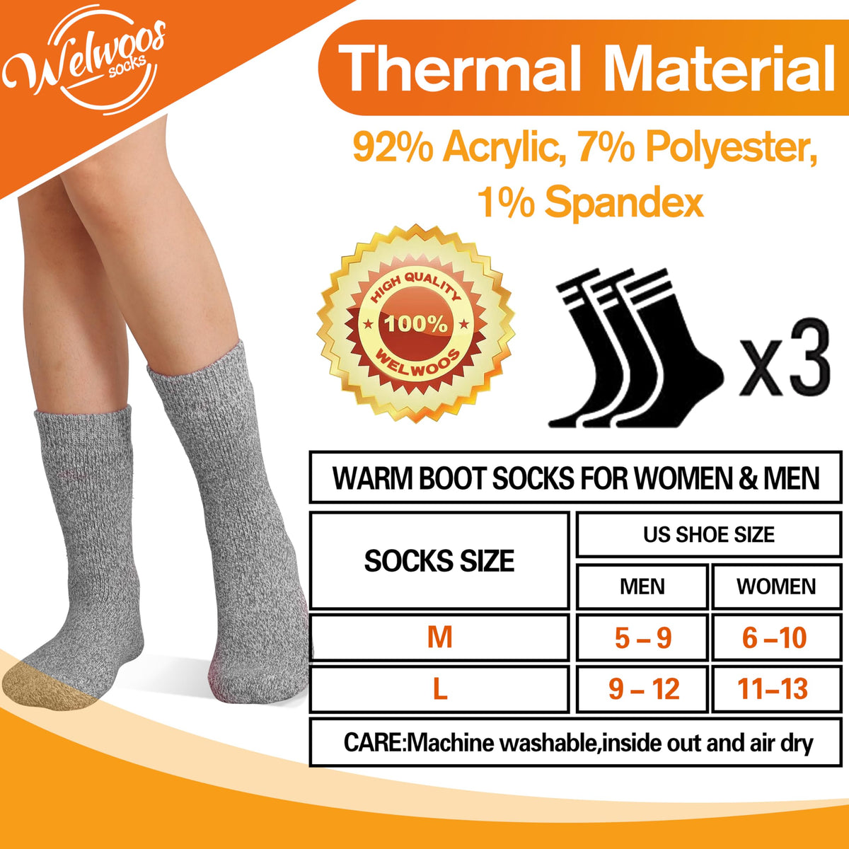 3 Pairs Warm Thermal Socks for Women & Men Winter Ski Thick Boot Insulated Socks for Cold Weather