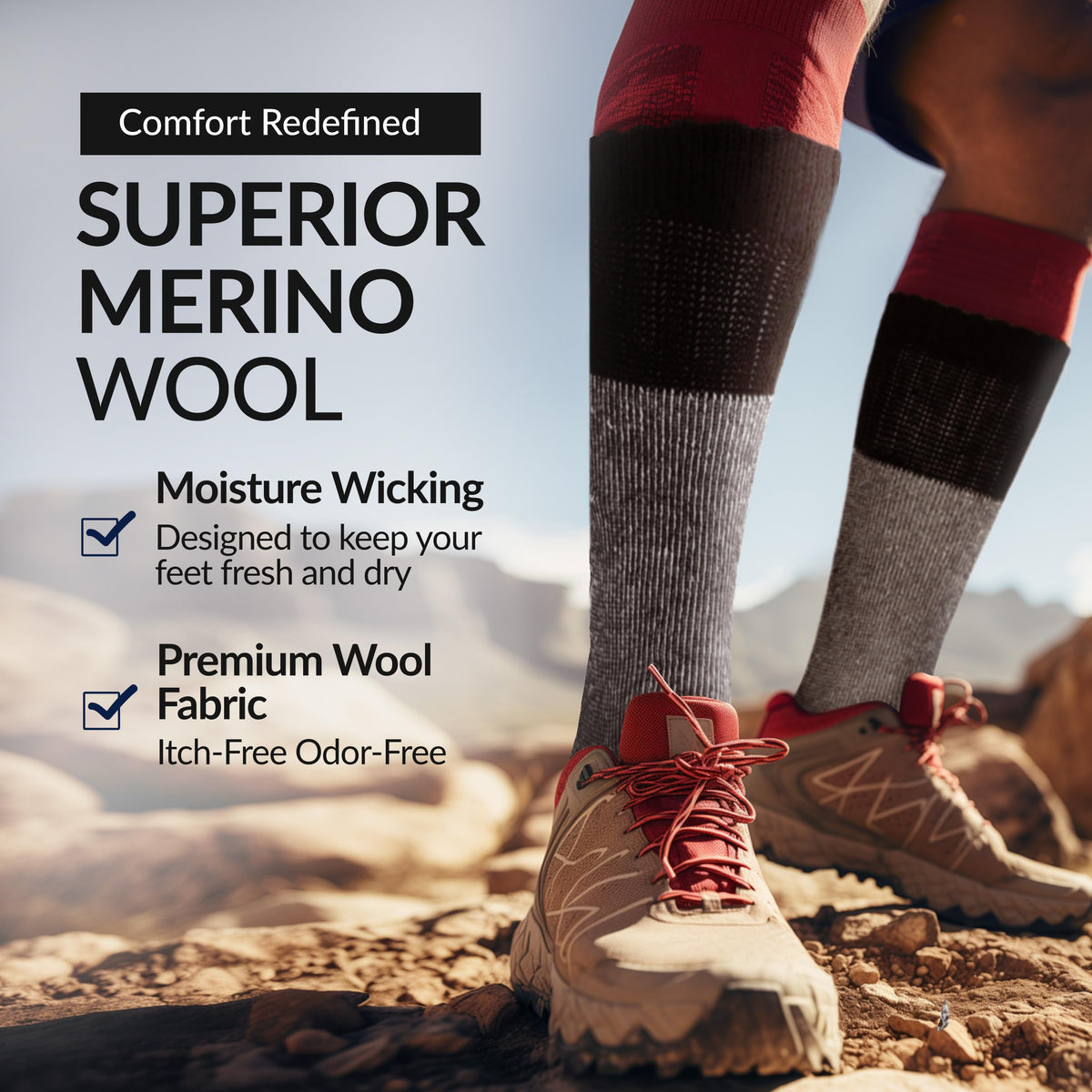 Mens Merino Wool Crew Socks Thermal and Warm Socks for Winter Work Hiking Running 3 Pairs