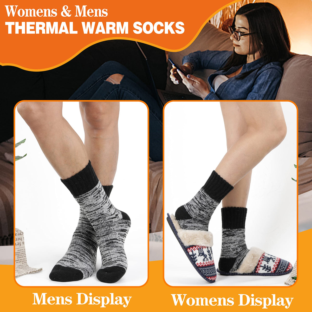 3 Pairs Warm Thermal Socks for Women & Men Winter Ski Thick Boot Insulated Socks for Cold Weather