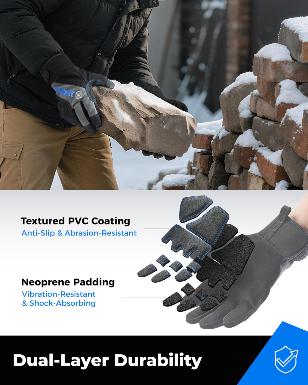 toolant Winter Work Gloves for Men, Insulated Waterproof Work Gloves with Reinforced Palm for Cold Weather Protection