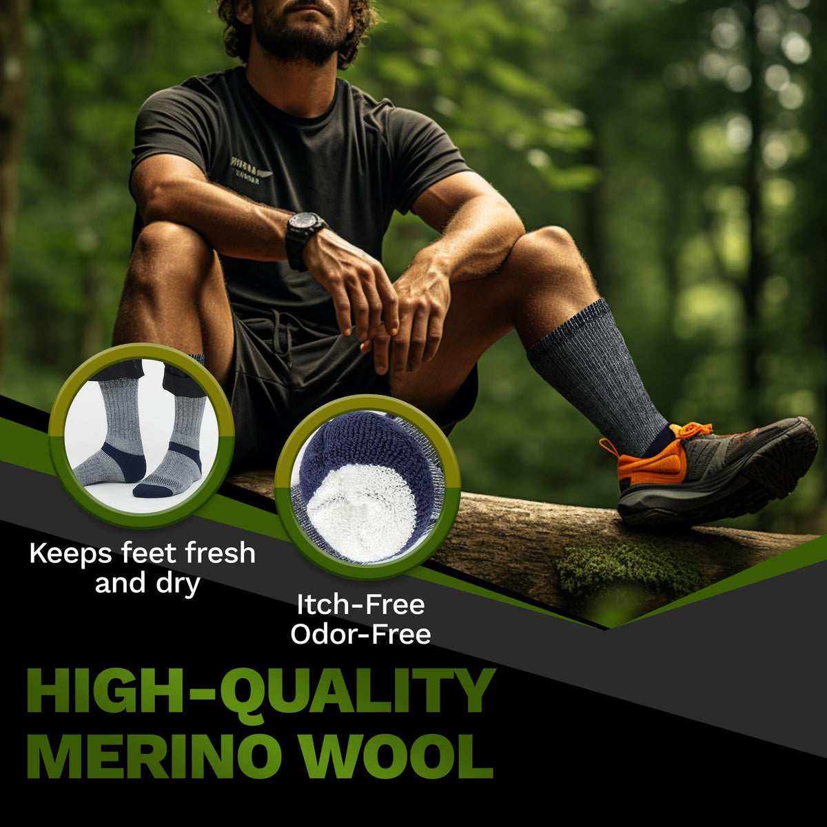 Mens Merino Wool Crew Socks Thermal and Warm Socks for Winter Work Hiking Running 3 Pairs
