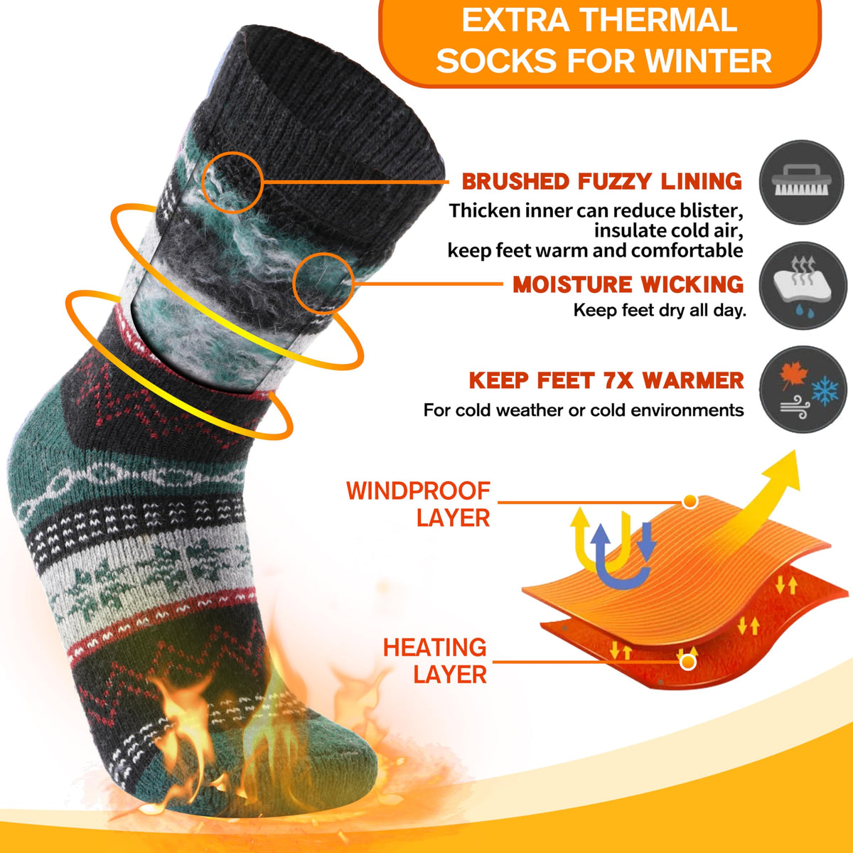 3 Pairs Warm Thermal Socks for Women & Men Winter Ski Thick Boot Insulated Socks for Cold Weather