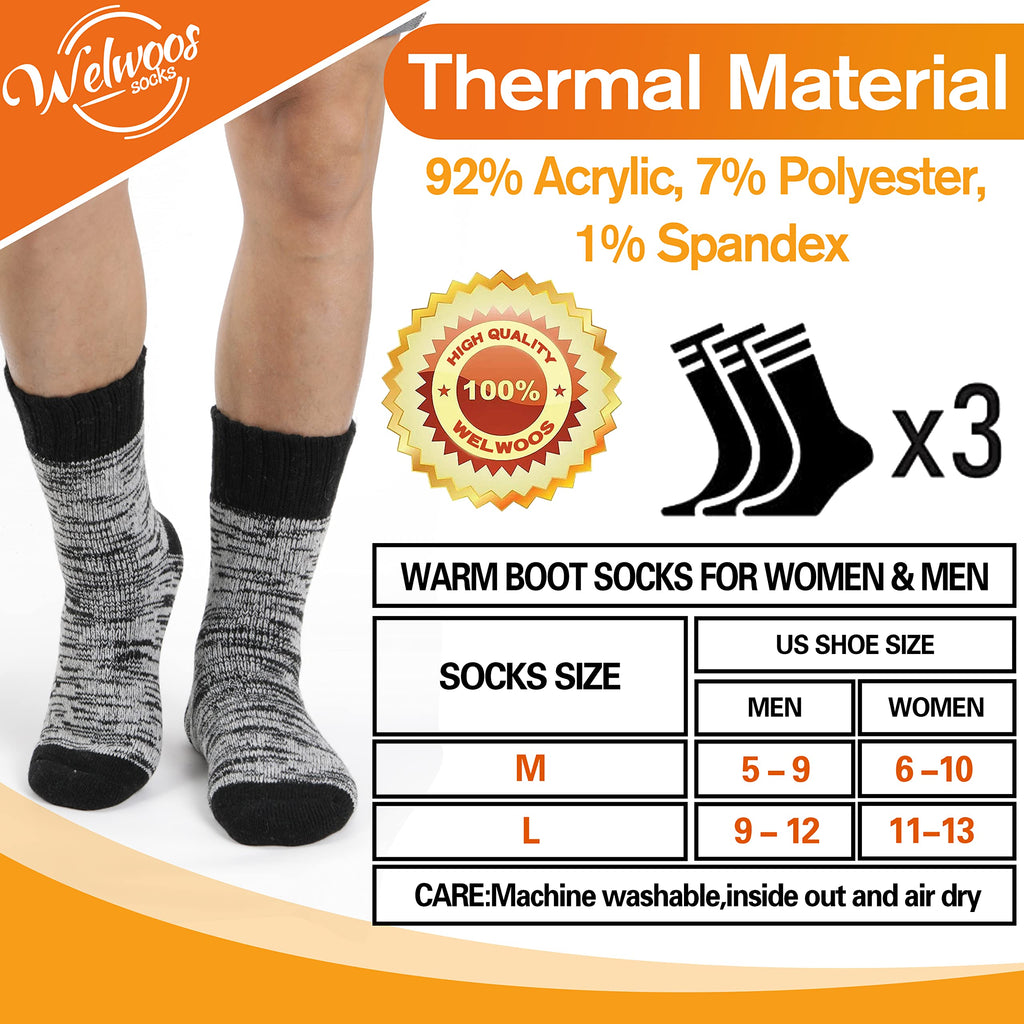 3 Pairs Warm Thermal Socks for Women & Men Winter Ski Thick Boot Insulated Socks for Cold Weather