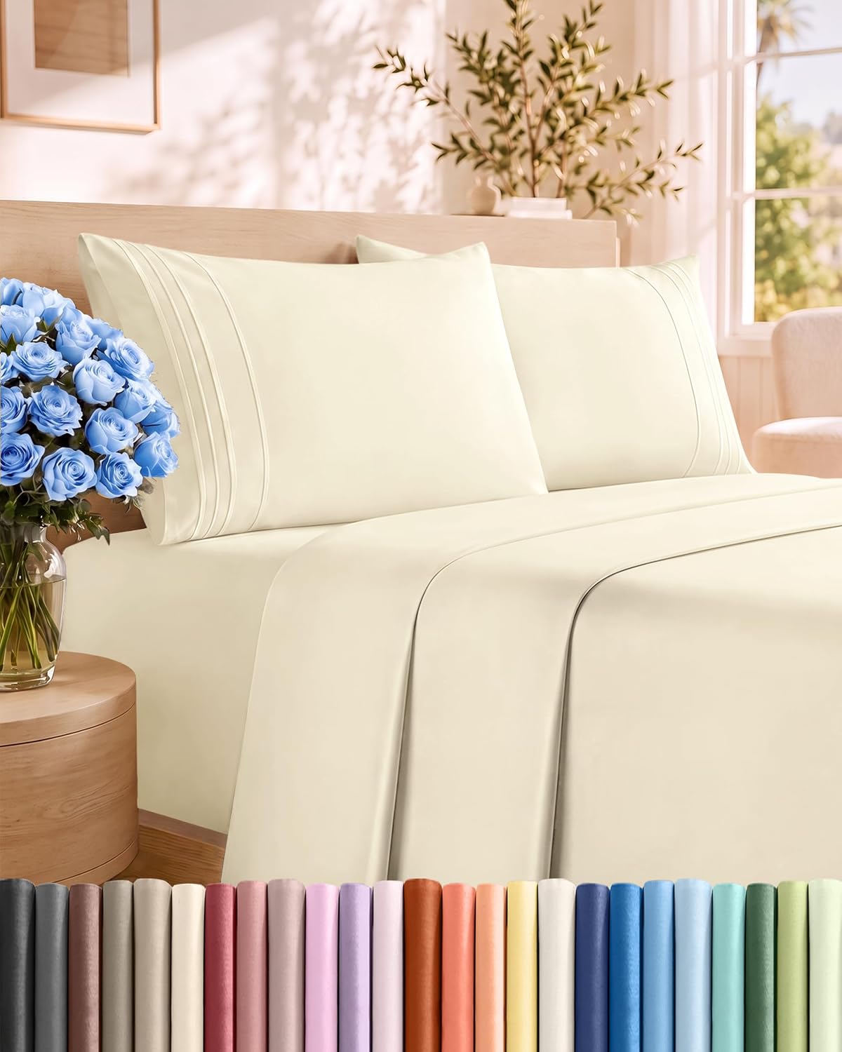 Queen Size 4 Piece Sheet Set - Comfy Breathable & Cooling Sheets - White