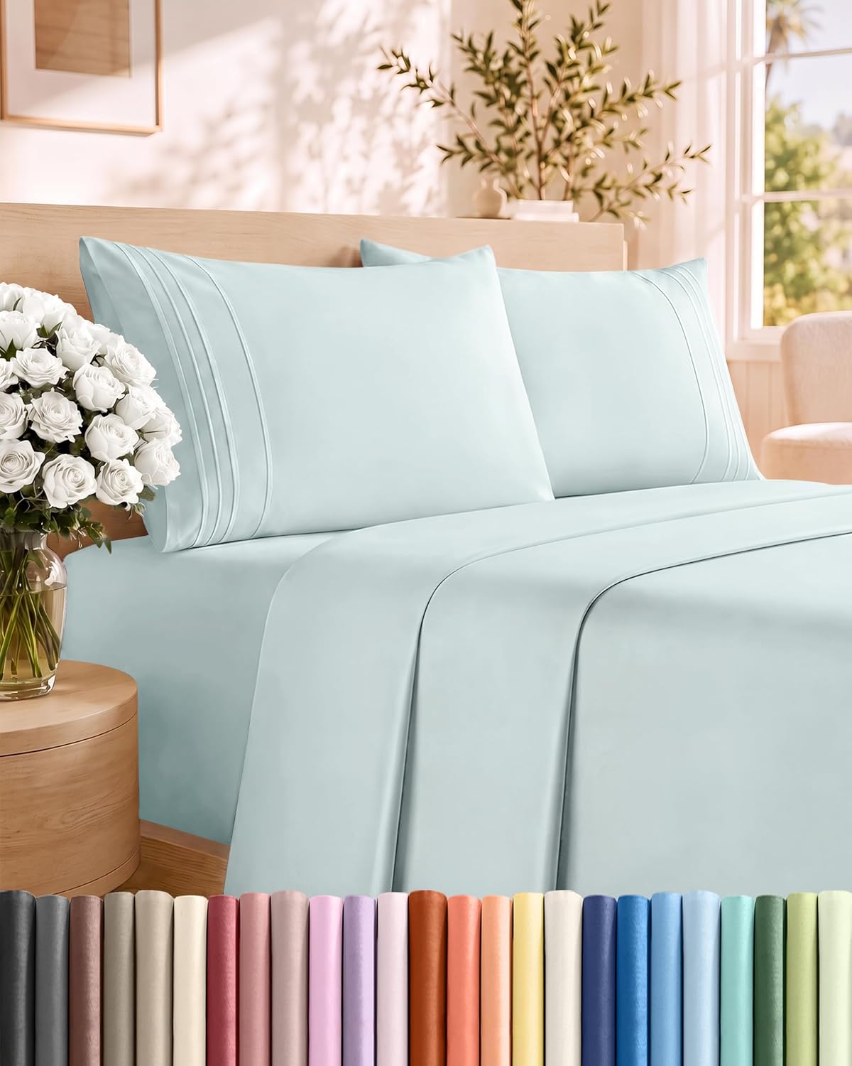Queen Size 4 Piece Sheet Set - Comfy Breathable & Cooling Sheets - White