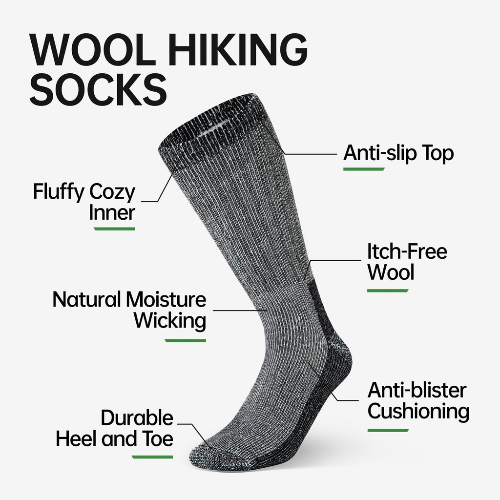 Mens Merino Wool Crew Socks Thermal and Warm Socks for Winter Work Hiking Running 3 Pairs
