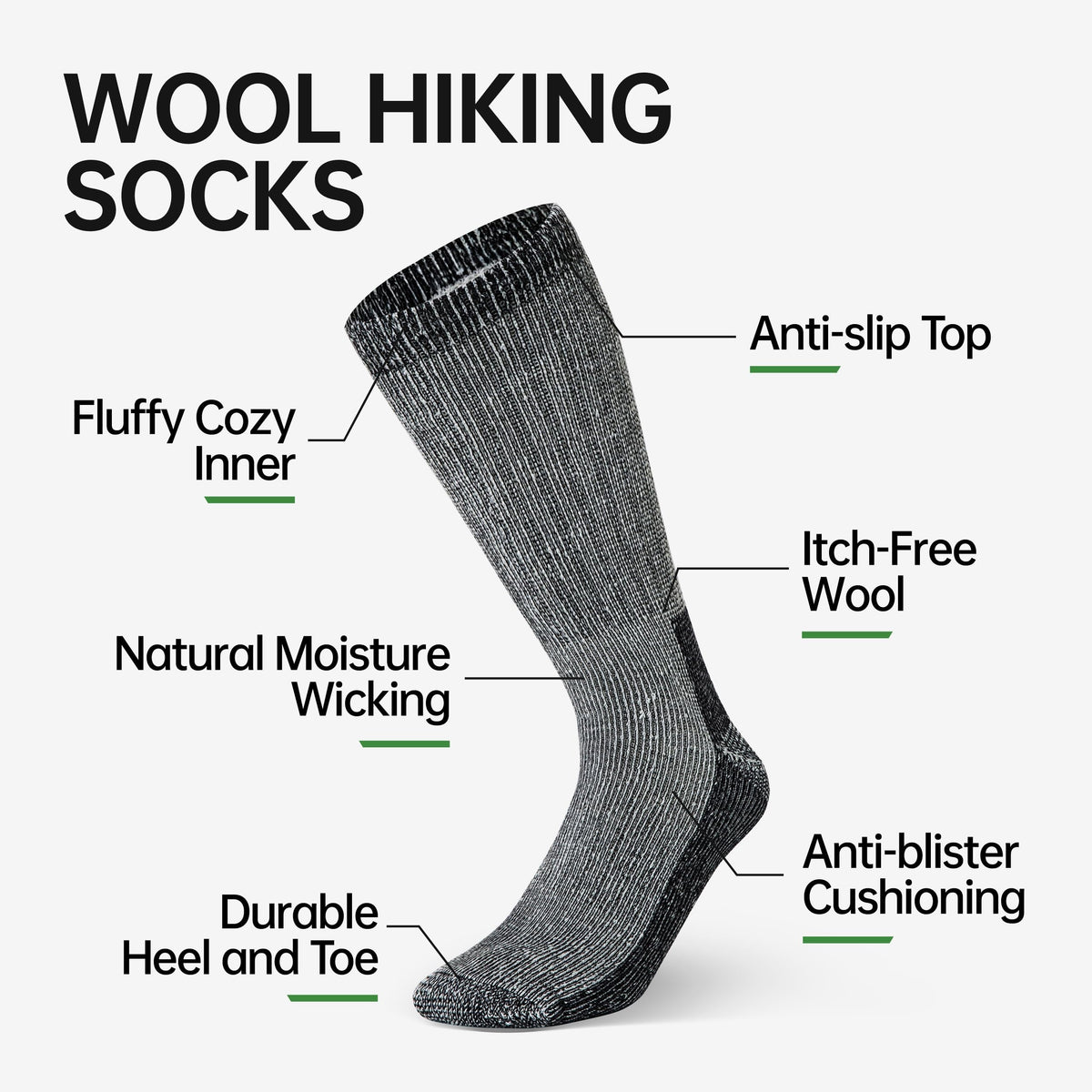 Mens Merino Wool Crew Socks Thermal and Warm Socks for Winter Work Hiking Running 3 Pairs