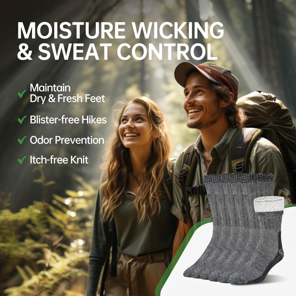 Mens Merino Wool Crew Socks Thermal and Warm Socks for Winter Work Hiking Running 3 Pairs