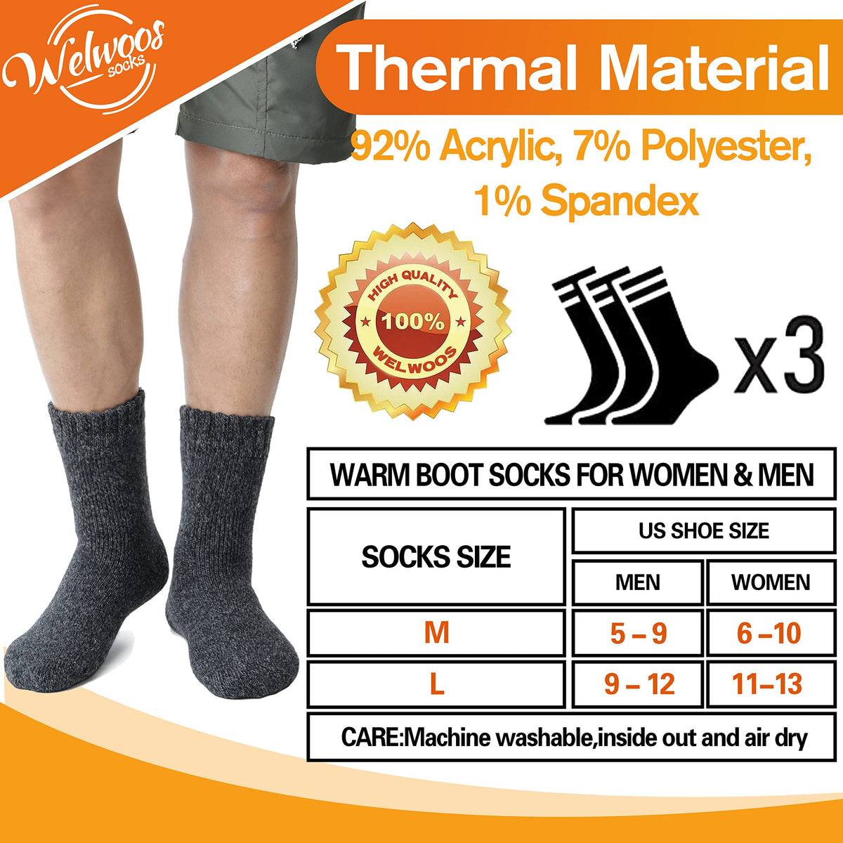 3 Pairs Warm Thermal Socks for Women & Men Winter Ski Thick Boot Insulated Socks for Cold Weather