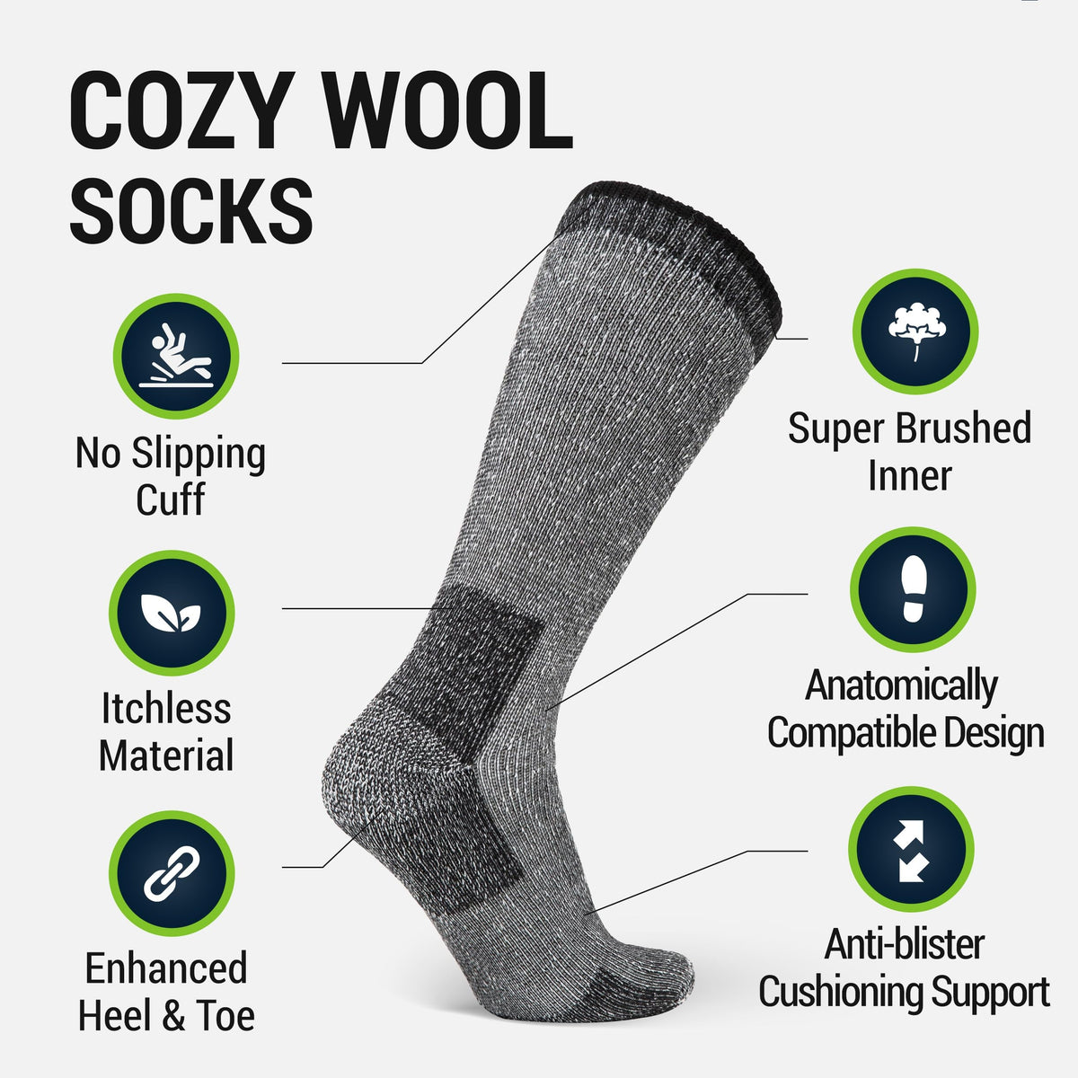 Mens Merino Wool Crew Socks Thermal and Warm Socks for Winter Work Hiking Running 3 Pairs