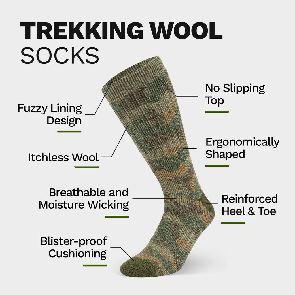 Mens Merino Wool Crew Socks Thermal and Warm Socks for Winter Work Hiking Running 3 Pairs