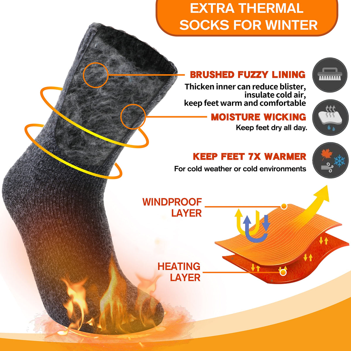 3 Pairs Warm Thermal Socks for Women & Men Winter Ski Thick Boot Insulated Socks for Cold Weather