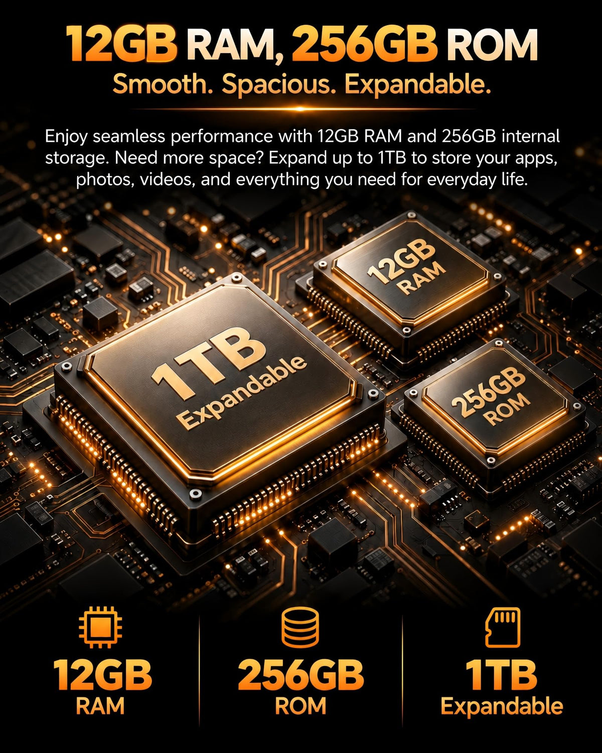 26 Ultra Cell Phone,12GB+256GB Android 15.0 Unlocked Phone, 7000mAh Battery,Dual SIM Dual Standby 5G Phone-Gold