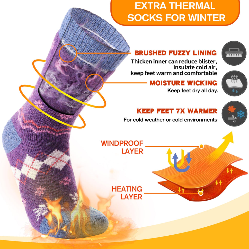 3 Pairs Warm Thermal Socks for Women & Men Winter Ski Thick Boot Insulated Socks for Cold Weather