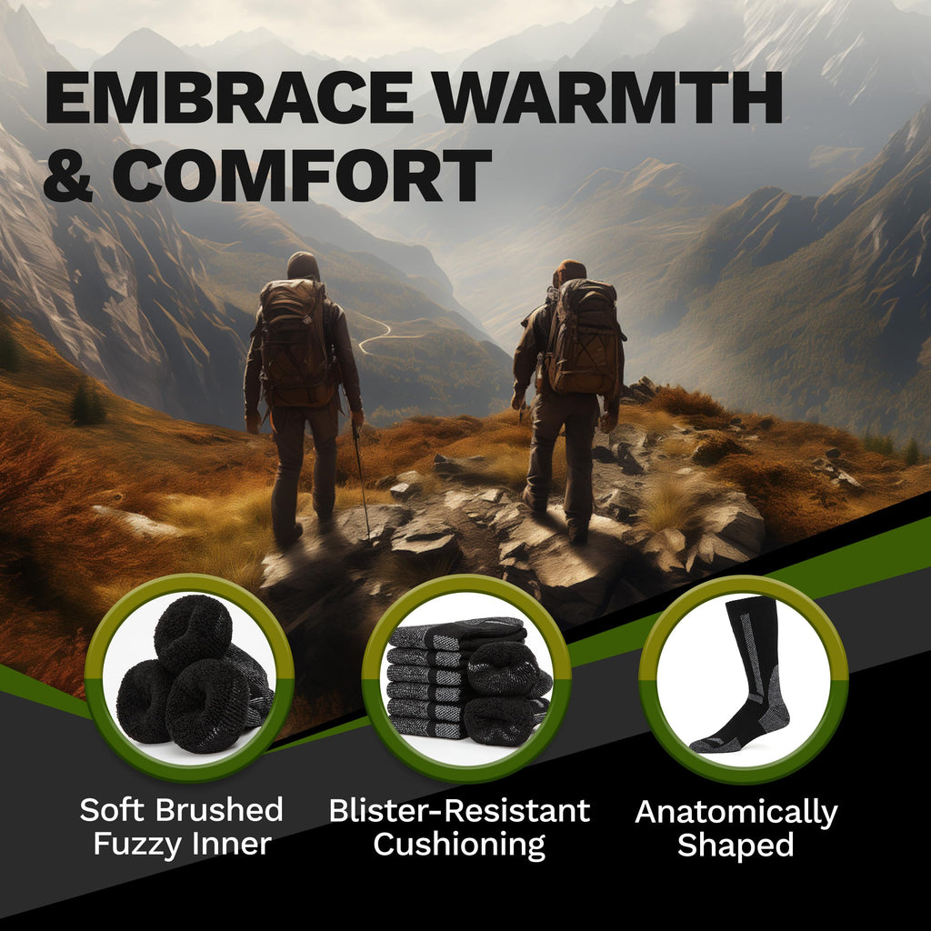 Mens Merino Wool Crew Socks Thermal and Warm Socks for Winter Work Hiking Running 3 Pairs