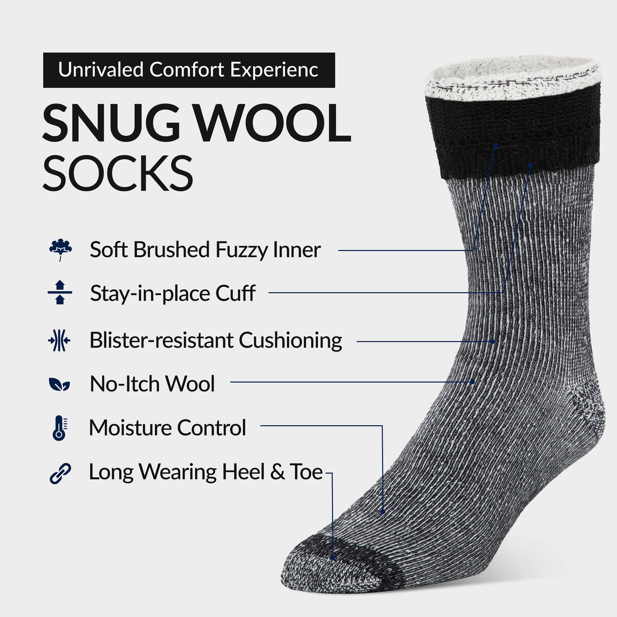Mens Merino Wool Crew Socks Thermal and Warm Socks for Winter Work Hiking Running 3 Pairs