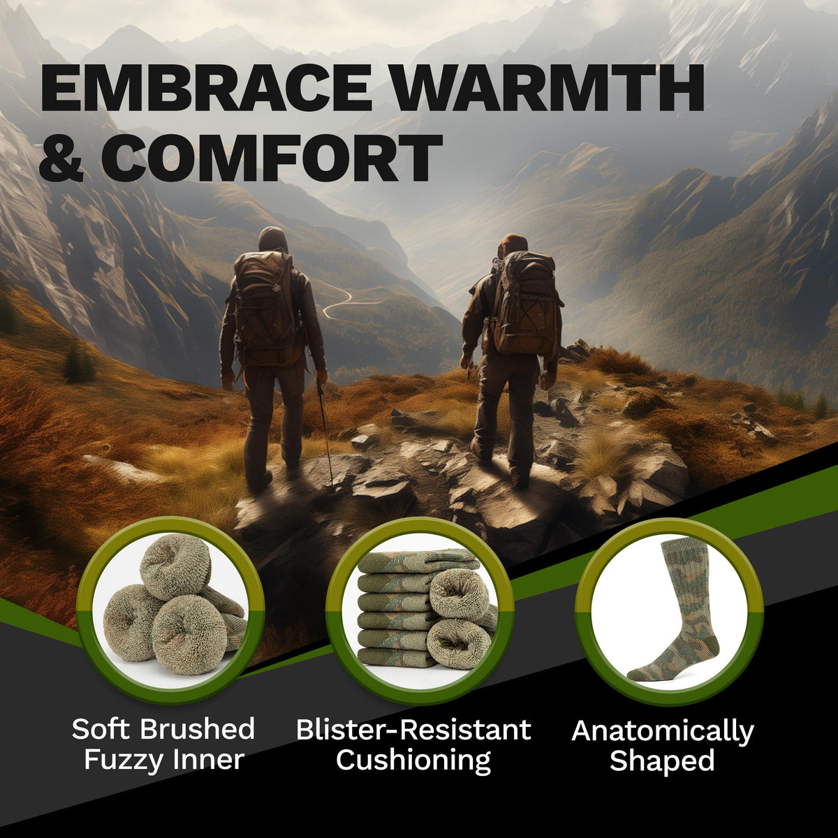 Mens Merino Wool Crew Socks Thermal and Warm Socks for Winter Work Hiking Running 3 Pairs