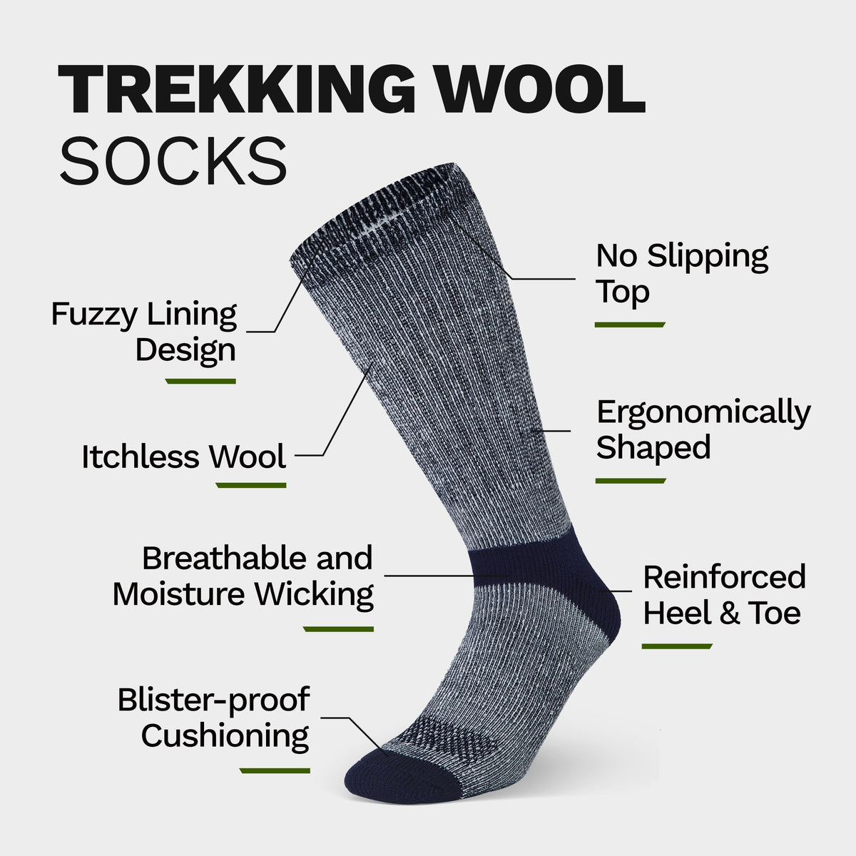 Mens Merino Wool Crew Socks Thermal and Warm Socks for Winter Work Hiking Running 3 Pairs