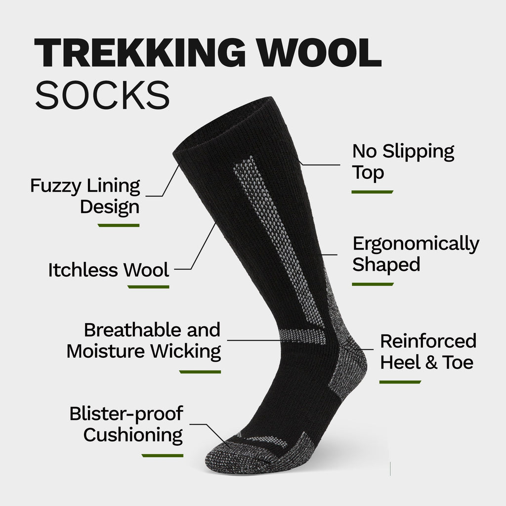 Mens Merino Wool Crew Socks Thermal and Warm Socks for Winter Work Hiking Running 3 Pairs