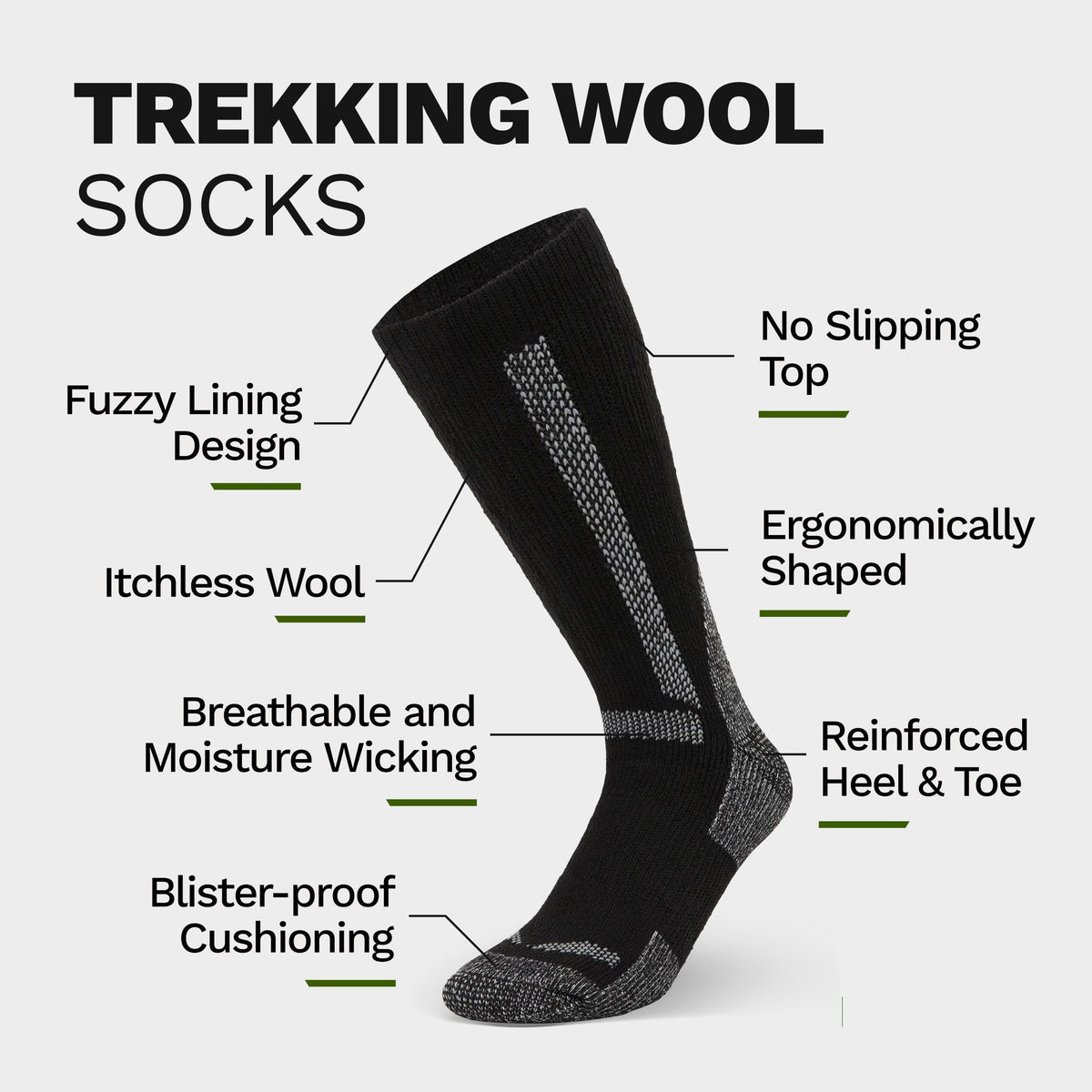Mens Merino Wool Crew Socks Thermal and Warm Socks for Winter Work Hiking Running 3 Pairs