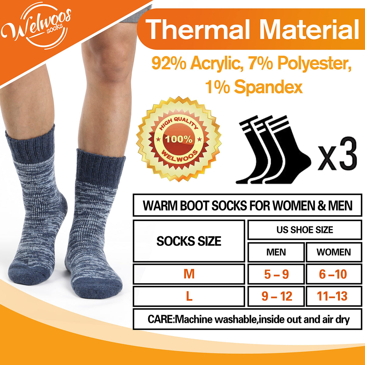 3 Pairs Warm Thermal Socks for Women & Men Winter Ski Thick Boot Insulated Socks for Cold Weather