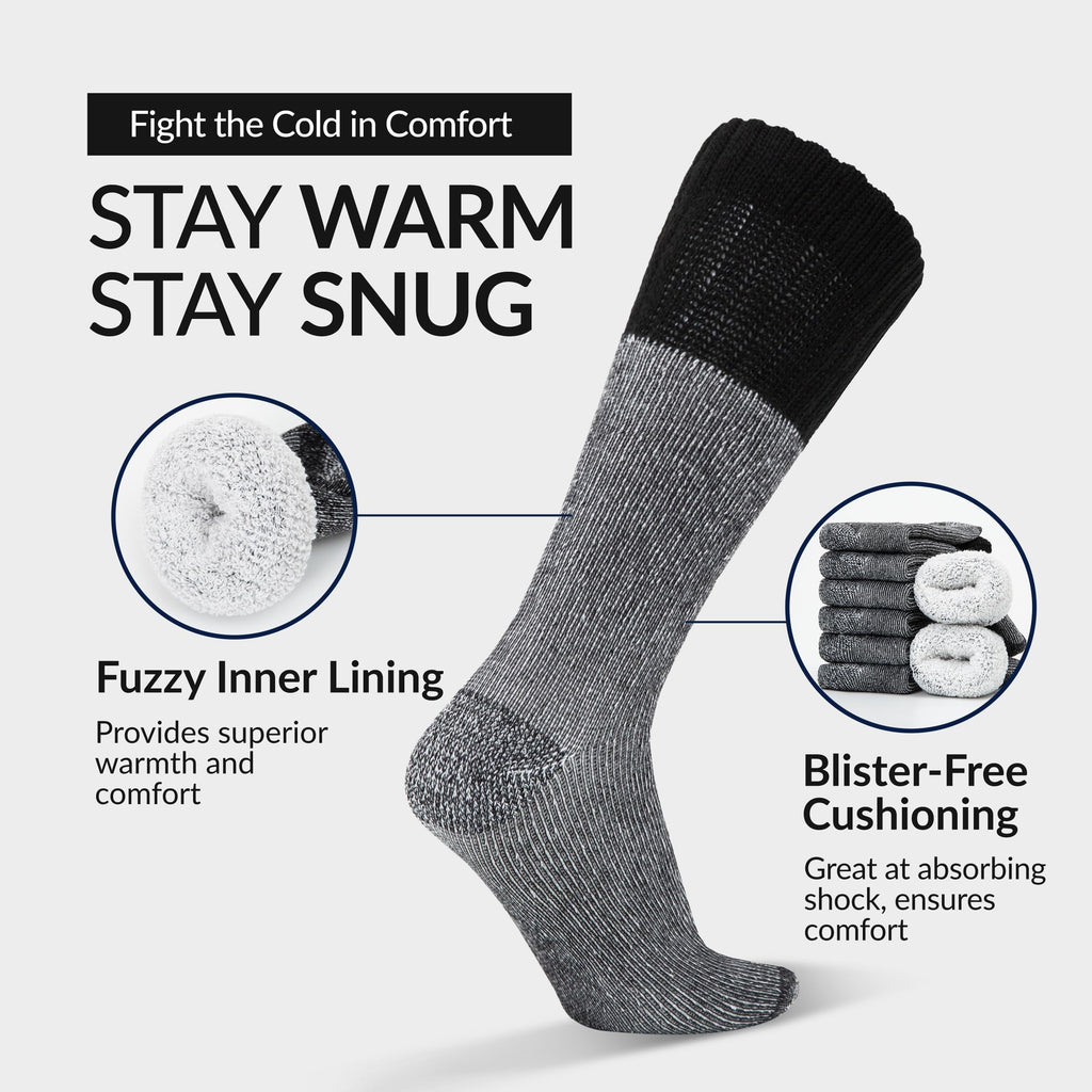 Mens Merino Wool Crew Socks Thermal and Warm Socks for Winter Work Hiking Running 3 Pairs