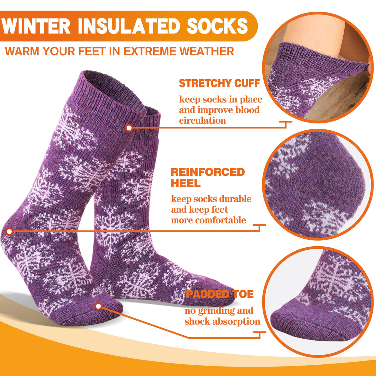 3 Pairs Warm Thermal Socks for Women & Men Winter Ski Thick Boot Insulated Socks for Cold Weather