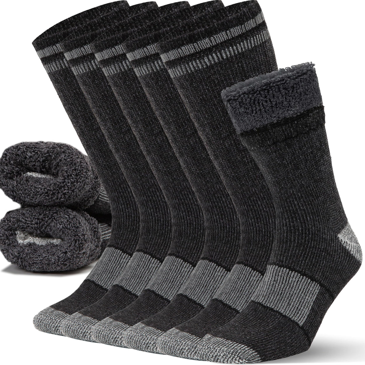 Mens Merino Wool Crew Socks Thermal and Warm Socks for Winter Work Hiking Running 3 Pairs
