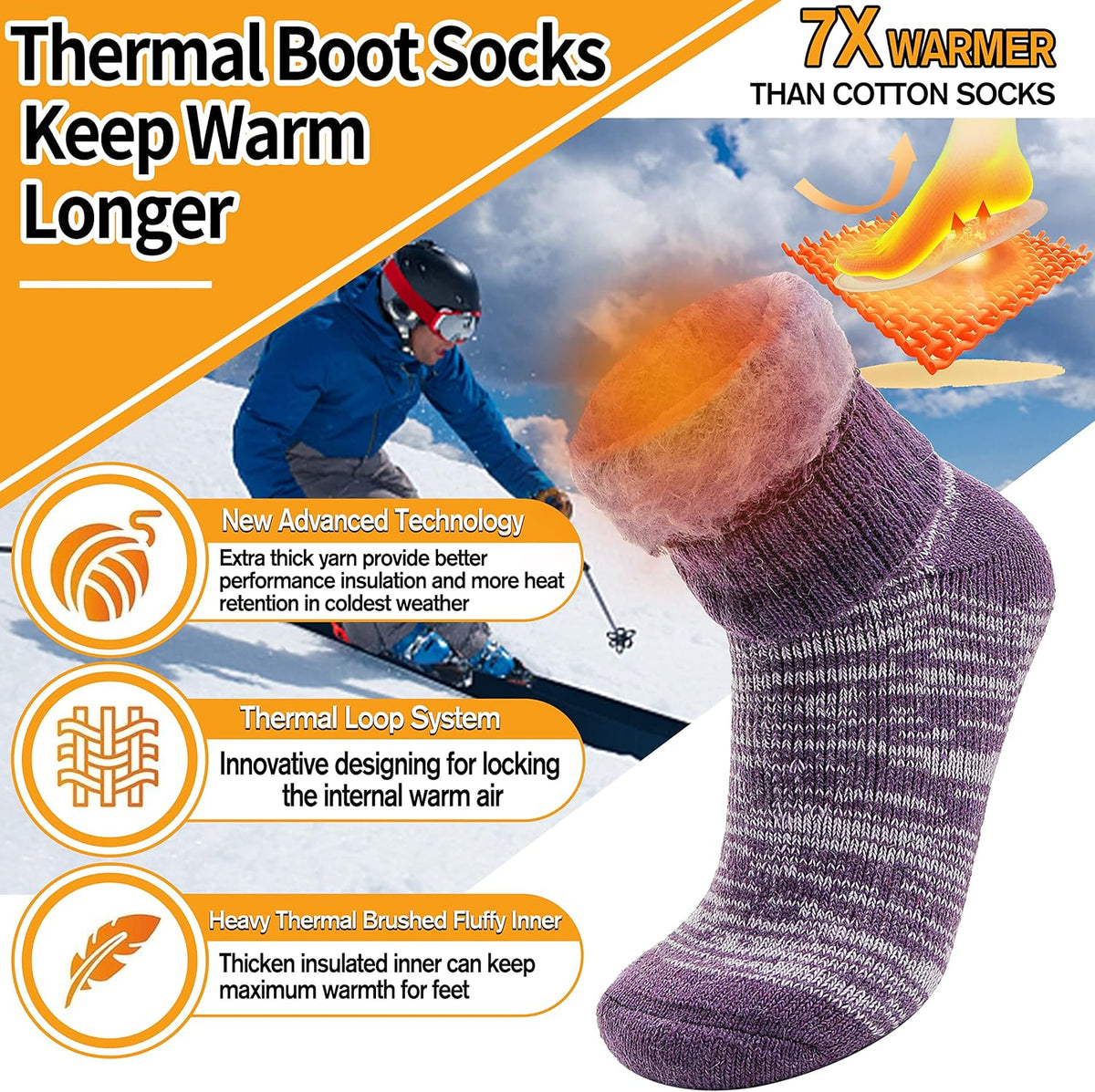 3 Pairs Warm Thermal Socks for Women & Men Winter Ski Thick Boot Insulated Socks for Cold Weather