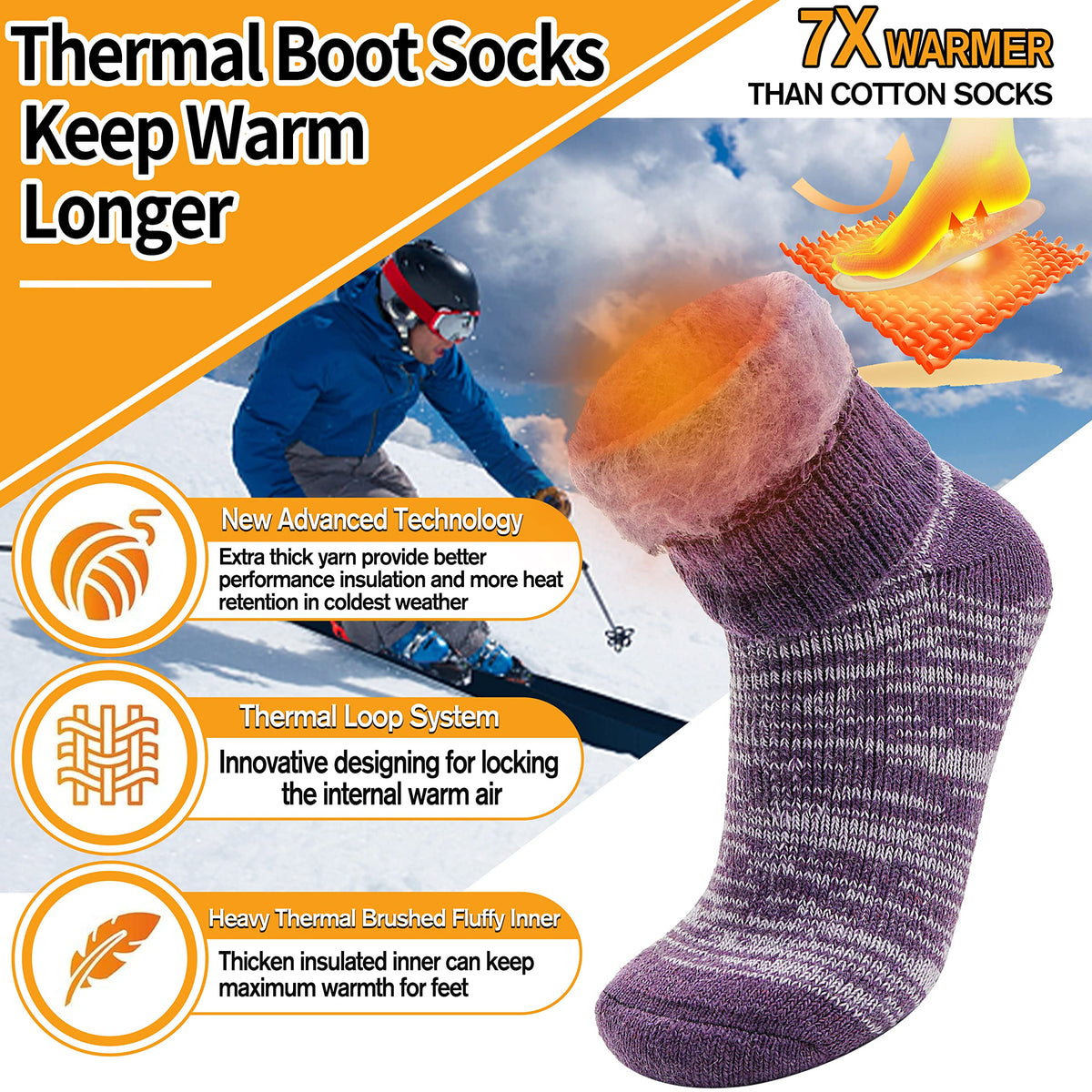 3 Pairs Warm Thermal Socks for Women & Men Winter Ski Thick Boot Insulated Socks for Cold Weather