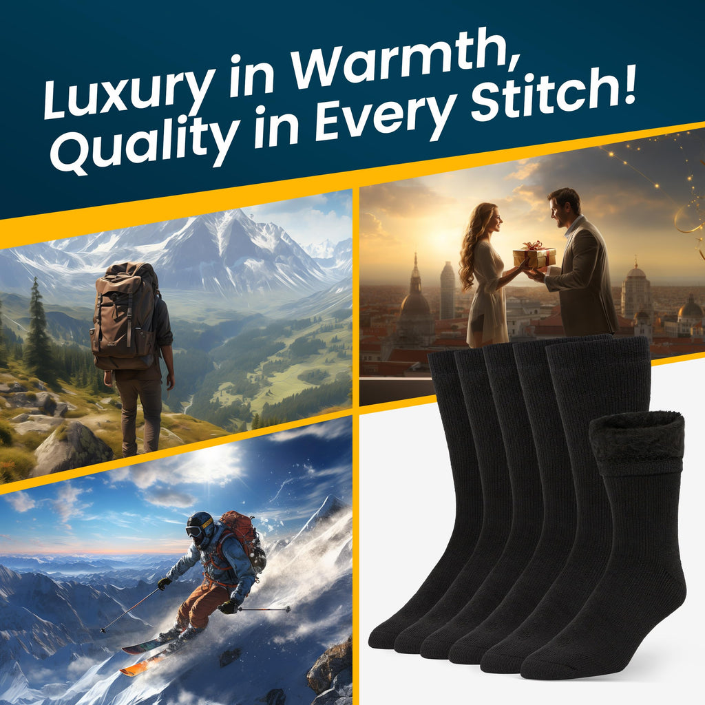 Mens Merino Wool Crew Socks Thermal and Warm Socks for Winter Work Hiking Running 3 Pairs