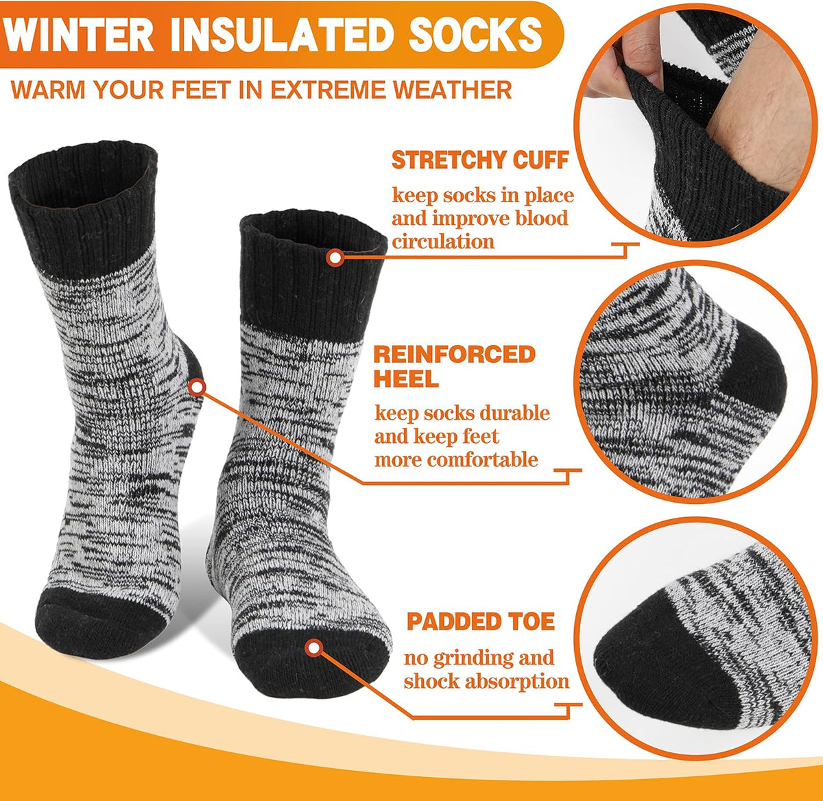 3 Pairs Warm Thermal Socks for Women & Men Winter Ski Thick Boot Insulated Socks for Cold Weather