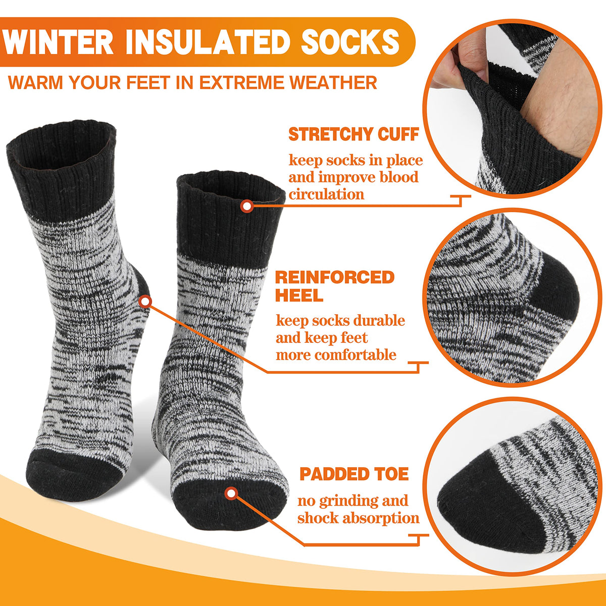3 Pairs Warm Thermal Socks for Women & Men Winter Ski Thick Boot Insulated Socks for Cold Weather