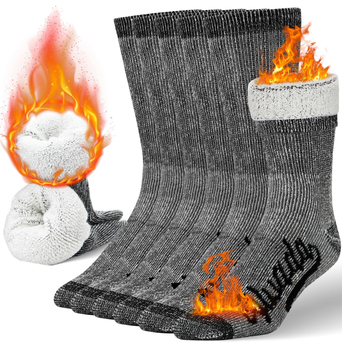 Mens Merino Wool Crew Socks Thermal and Warm Socks for Winter Work Hiking Running 3 Pairs