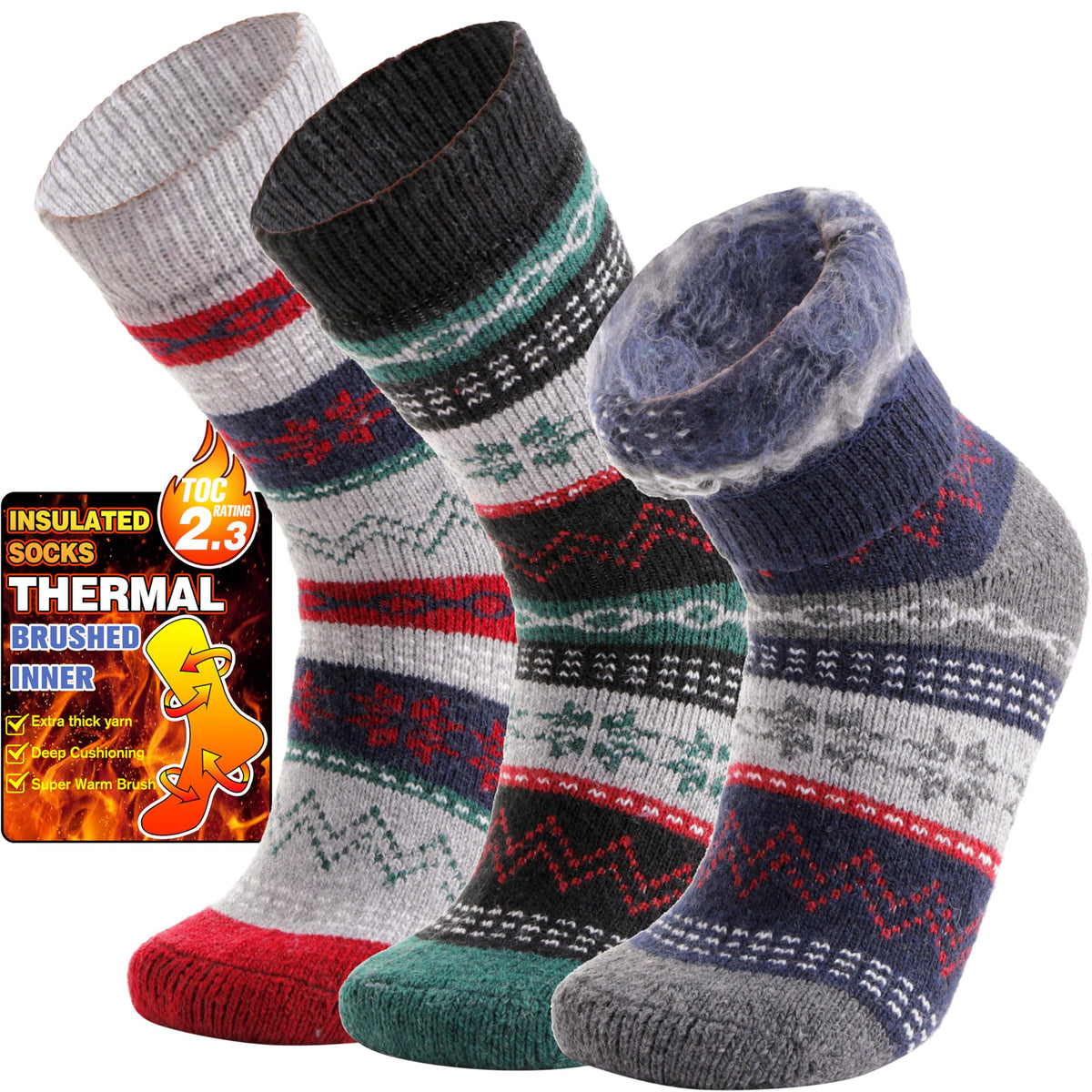 3 Pairs Warm Thermal Socks for Women & Men Winter Ski Thick Boot Insulated Socks for Cold Weather