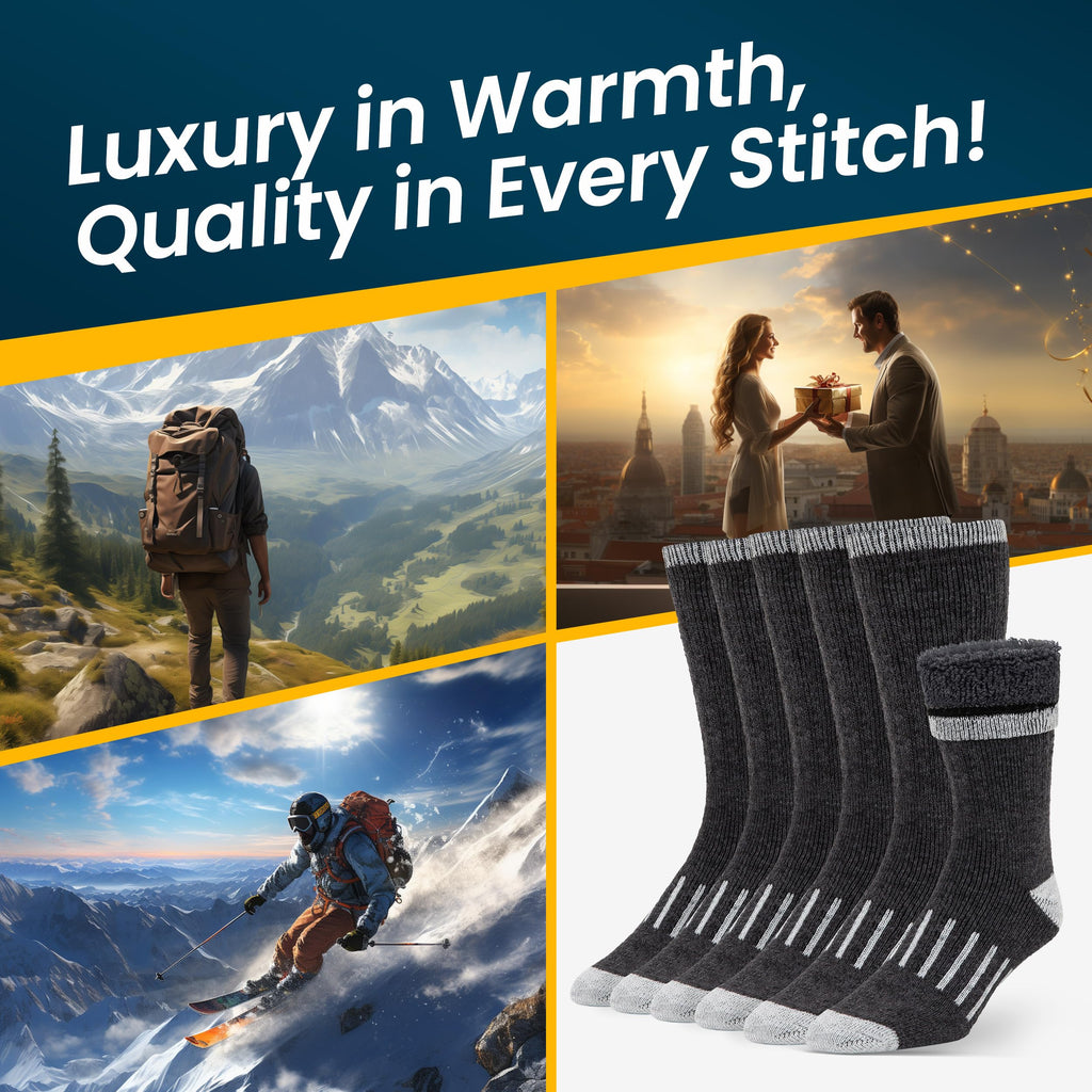 Mens Merino Wool Crew Socks Thermal and Warm Socks for Winter Work Hiking Running 3 Pairs